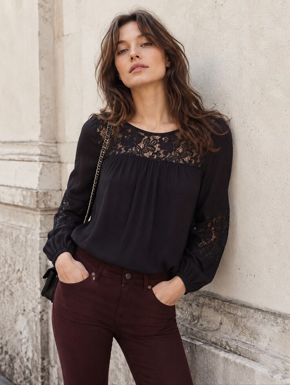 Joie Black Lace Yoke Blouse